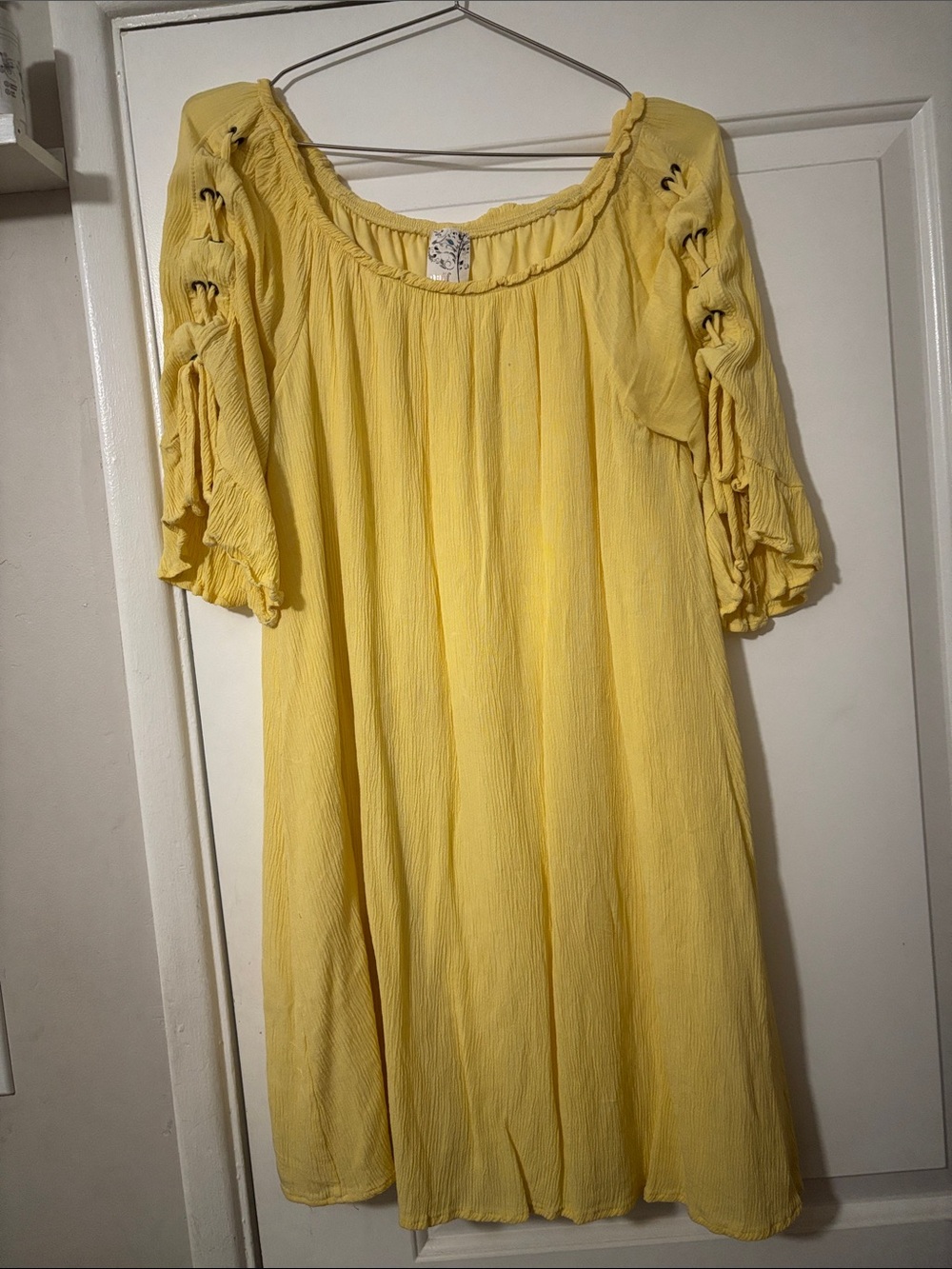 NAIF Yellow Midi Dress with Lace-Up Sleeves